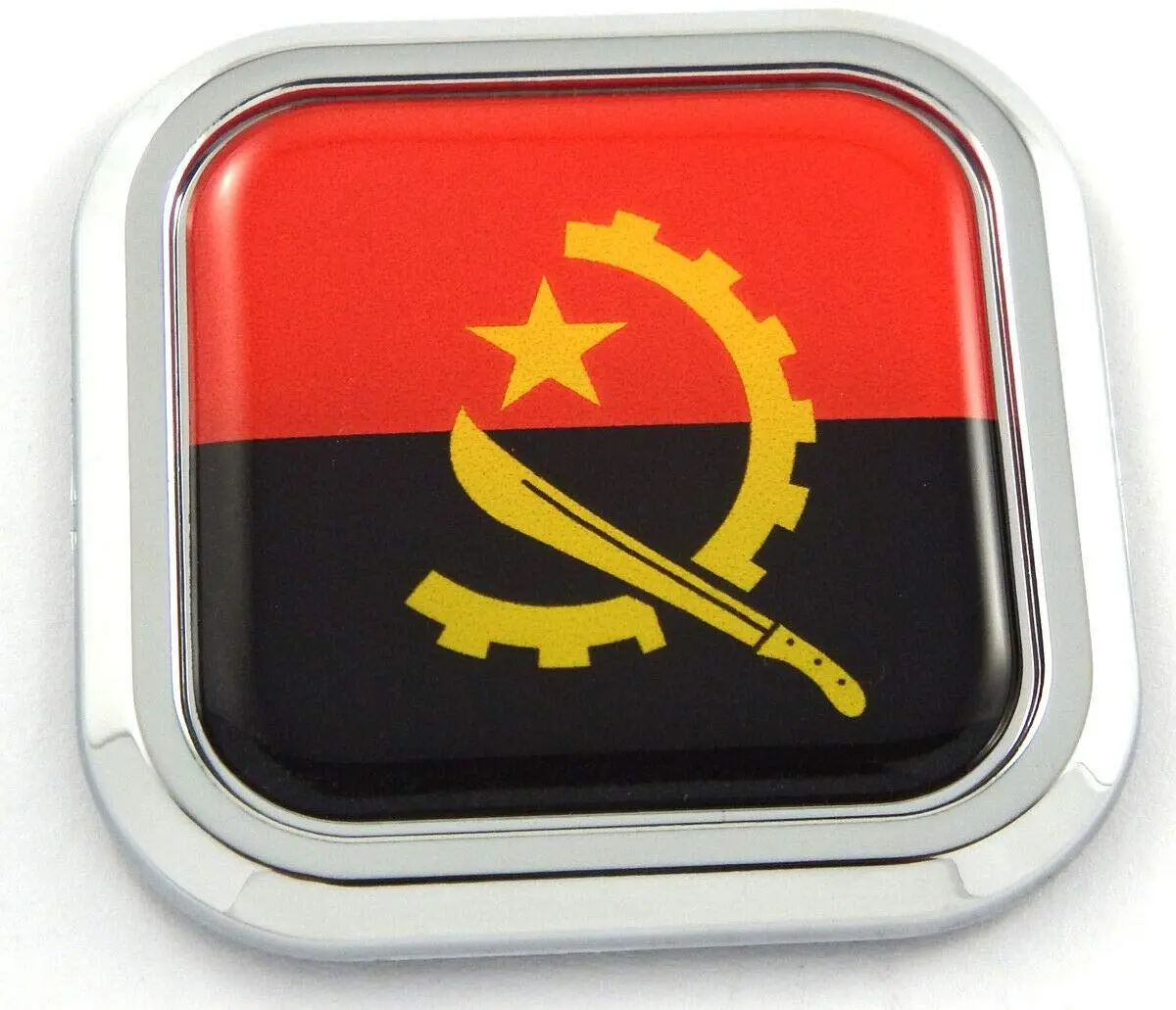 Angola Flag Square Chrome Rim Emblem Car 3D Decal Badge Hood Bumper Sticker 2" 1