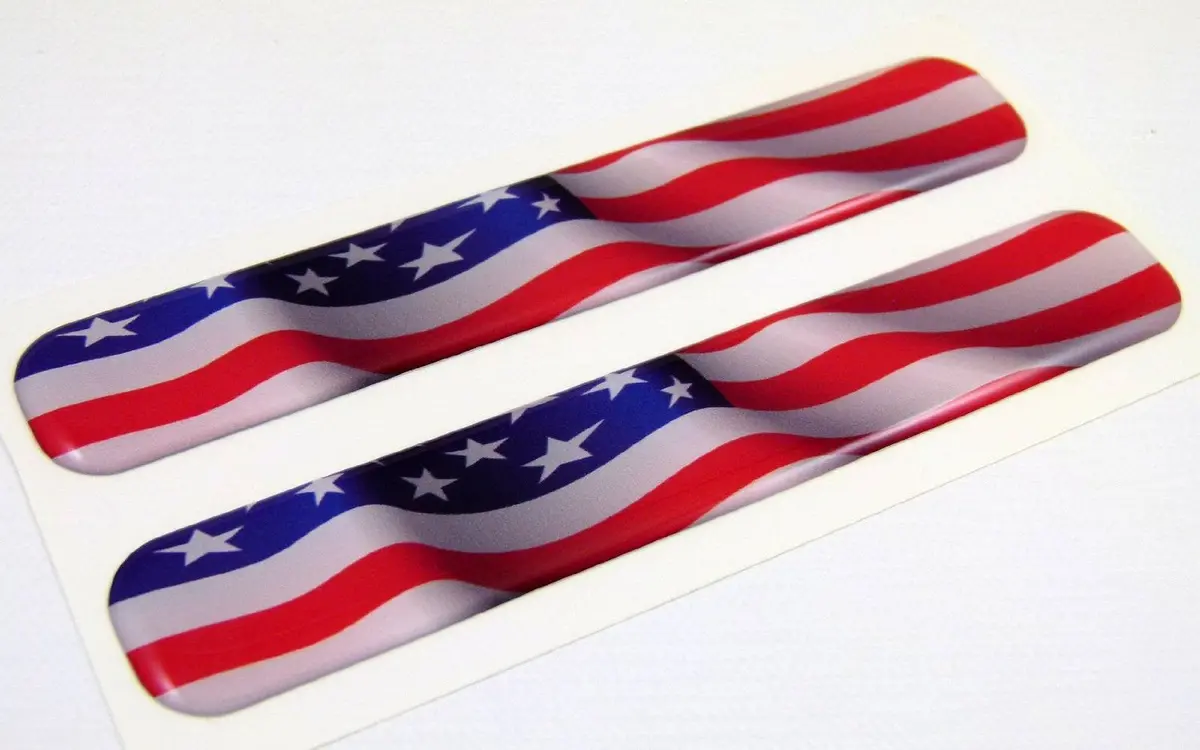 Usa American Flag Domed Decal Emblem Resin Car Stickers 5"X 0.82" 2Pc. 1