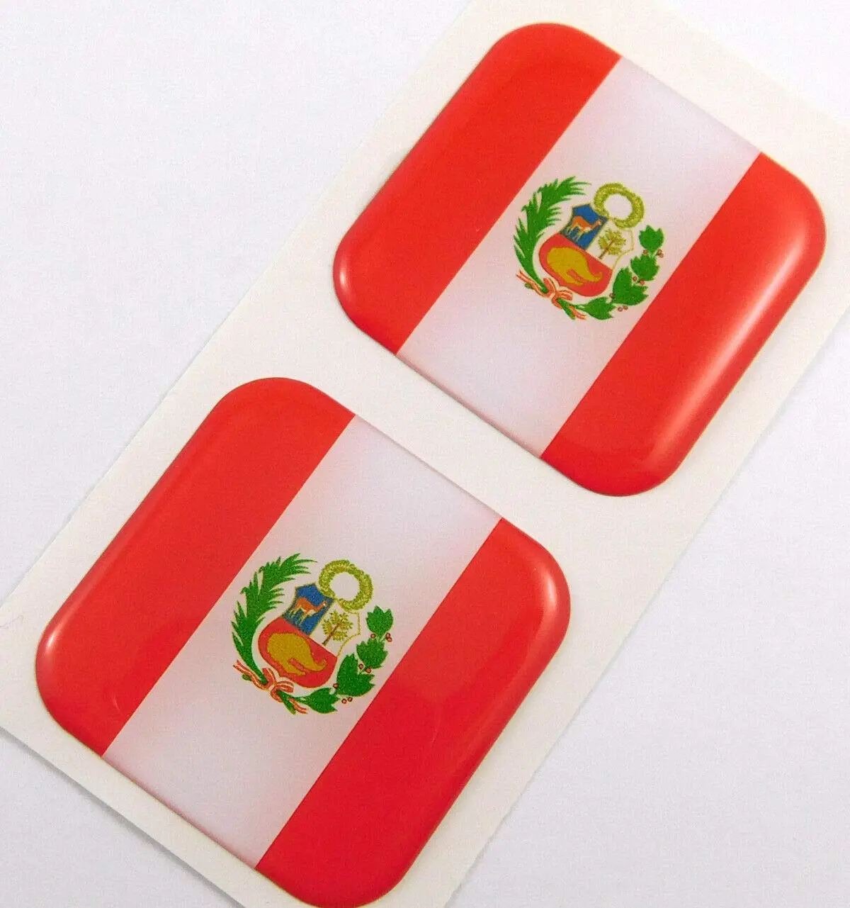 Peru Pruvian Flag Square Domed Decal Car Bike Gel Stickers 1.5" 2Pc 1