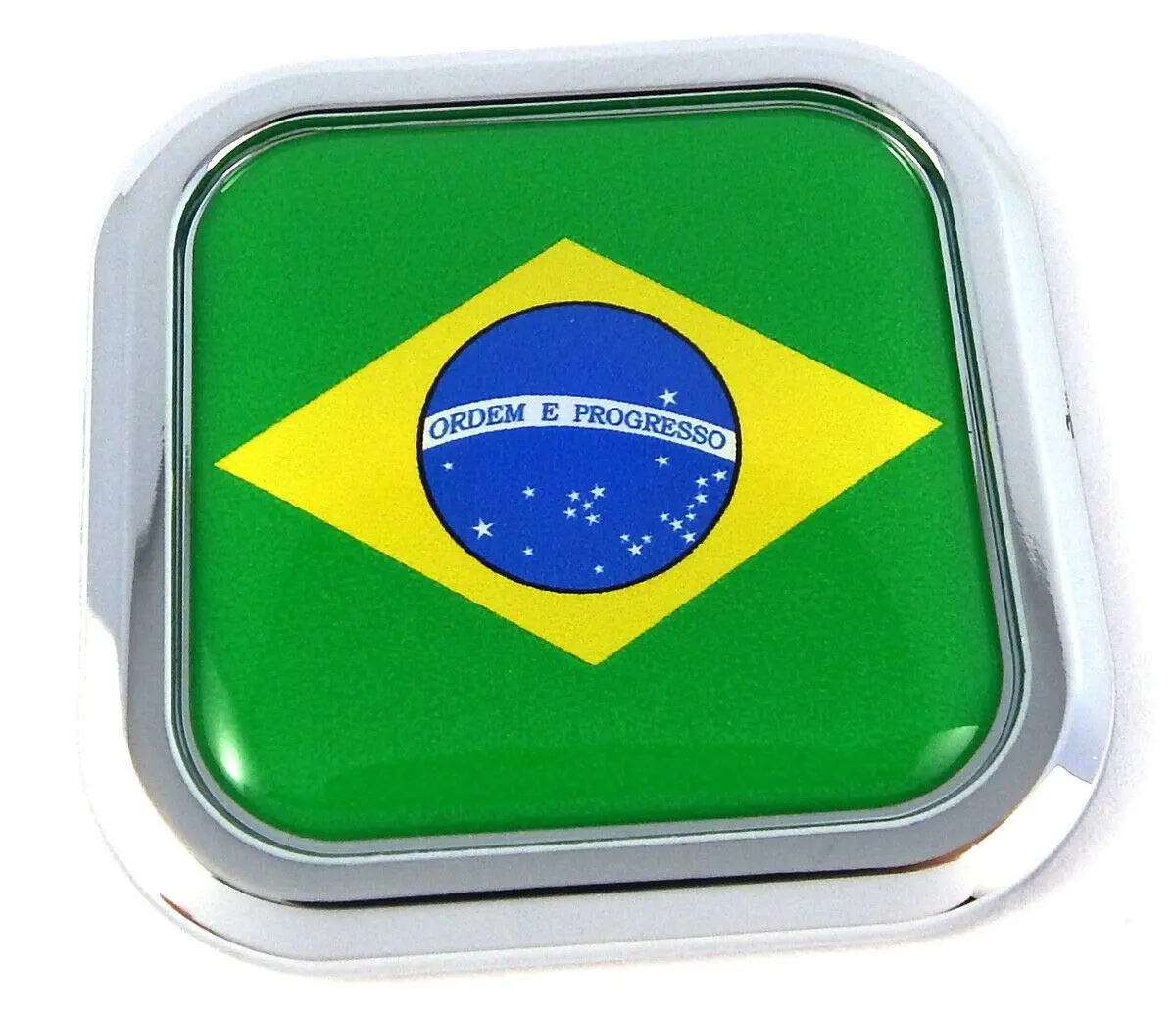 Brazil Flag Square Chrome Rim Emblem Car 3D Decal Badge Hood Bumper Sticker 2" 1