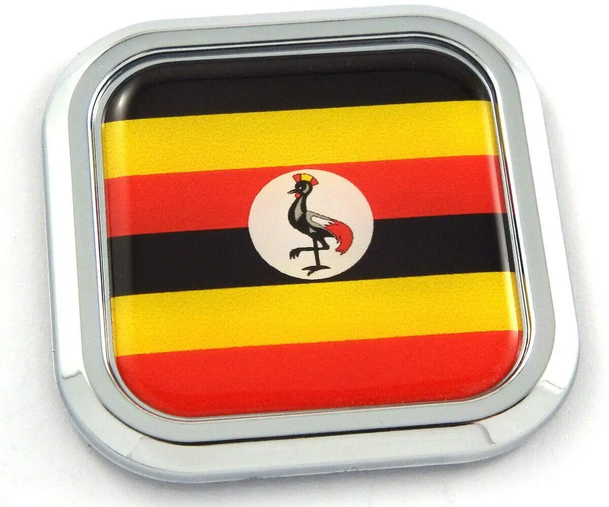 Uganda Flag Square Chrome Rim Emblem Car 3D Decal Badge Hood Bumper Sticker 2" 1