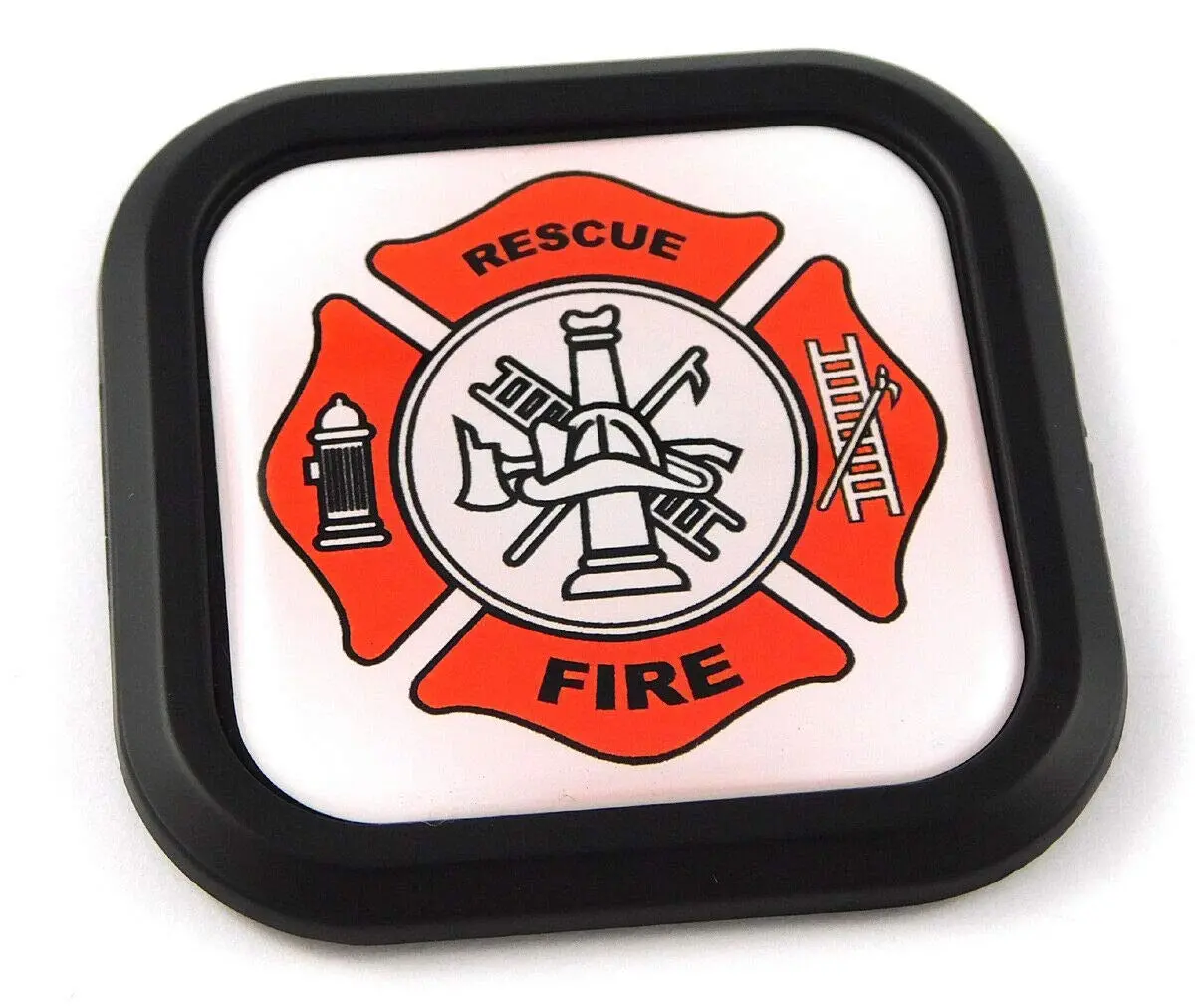Fire Fighter Firefighter Square Black Rim Emblem Car 3D Decal Badge Bumper 2" 1