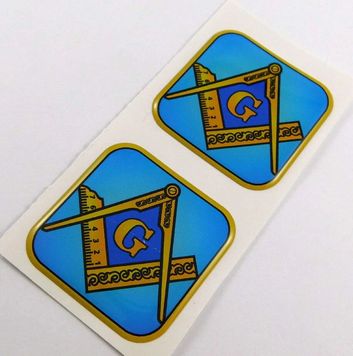 Mason Masonic Symbo Blue Flag Square Domed Decal Car Bike Gel Stickers 1.5" 2Pc 1