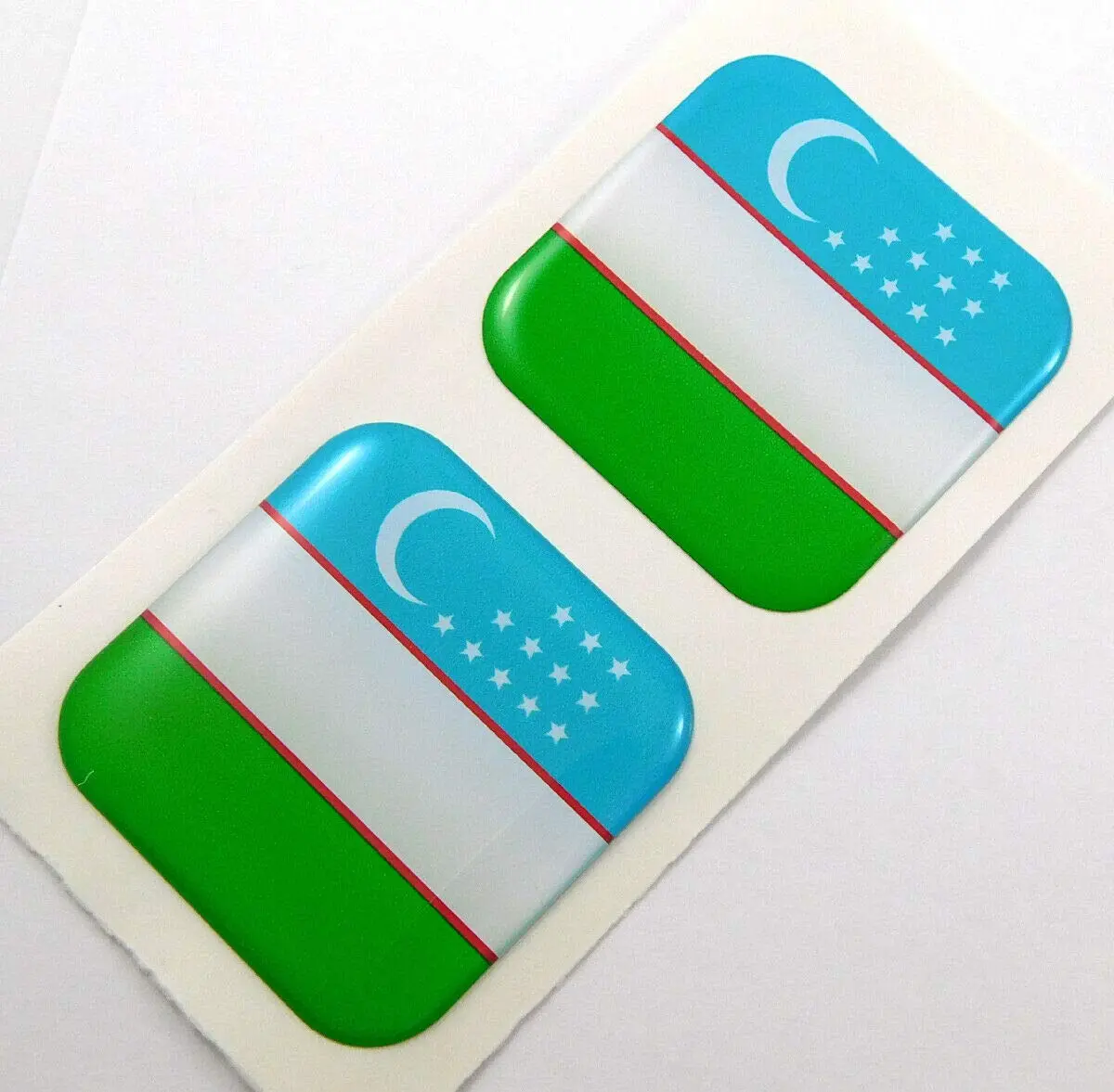 Uzbekistan Flag Square Domed Decal Car Bike Gel Stickers 1.5" 2Pc 1