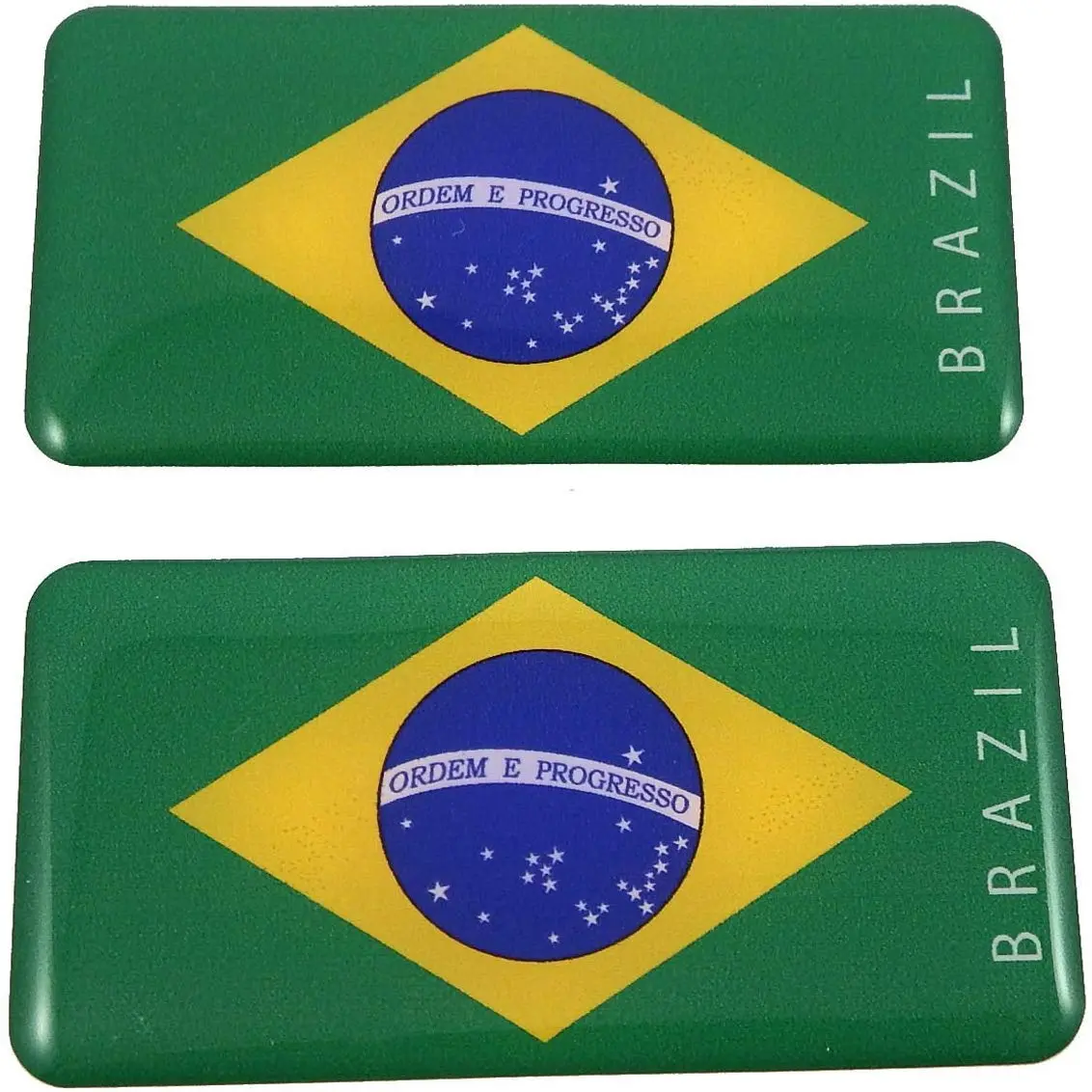 Brazil Brazilian Flag Domed Decal 3D Sticker Emblem 2.6" Set Of 2 Decals 1