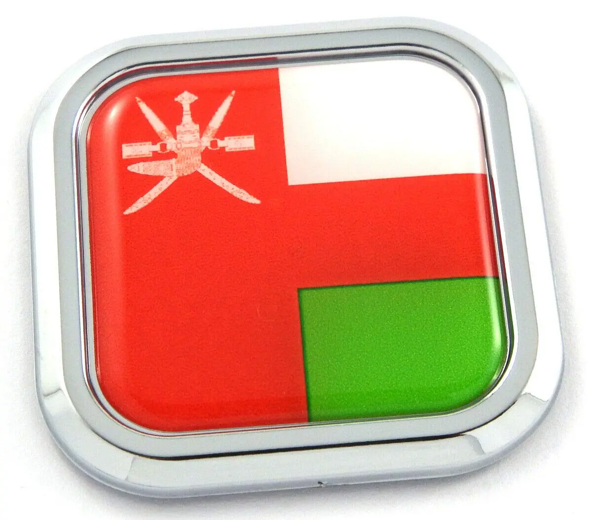 Oman Flag Square Chrome Rim Emblem Car 3D Decal Badge Hood Bumper Sticker 2" 1