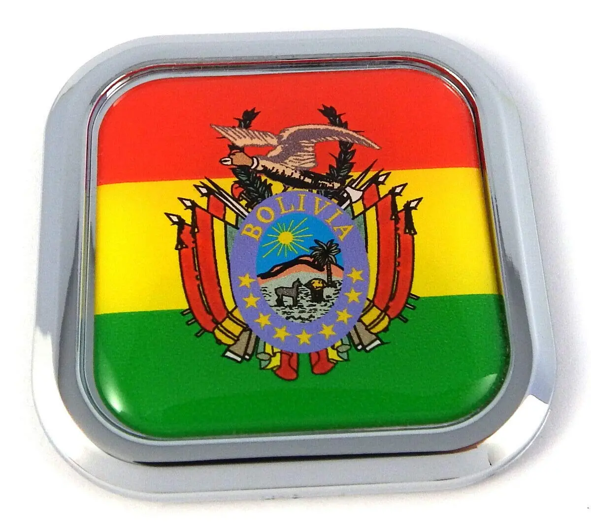 Bolivia Flag Square Chrome Rim Emblem Car 3D Decal Badge Bumper Hood Sticker 2" 1