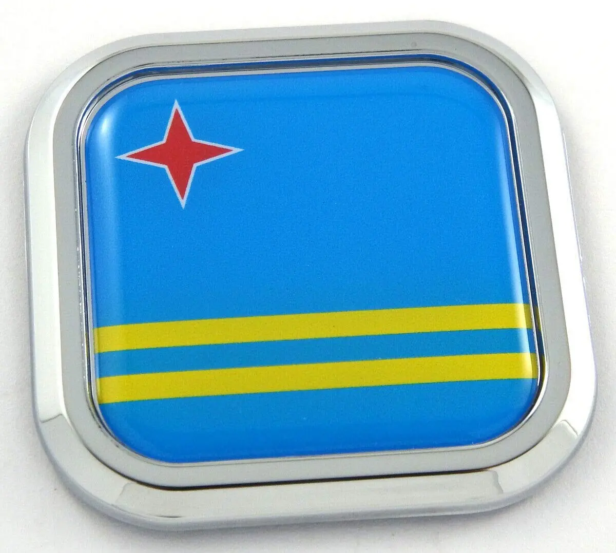 Aruba Flag Square Chrome Rim Emblem Car 3D Decal Badge Hood Bumper Sticker 2" 1