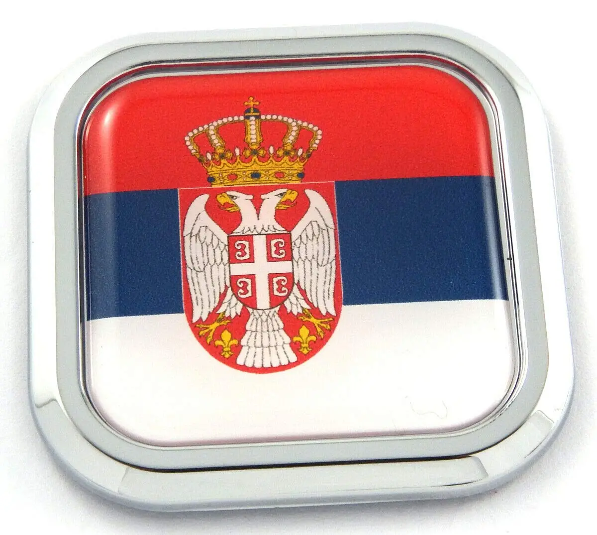 Serbia Flag Square Chrome Rim Emblem Car 3D Decal Badge Hood Bumper Sticker 2" 1