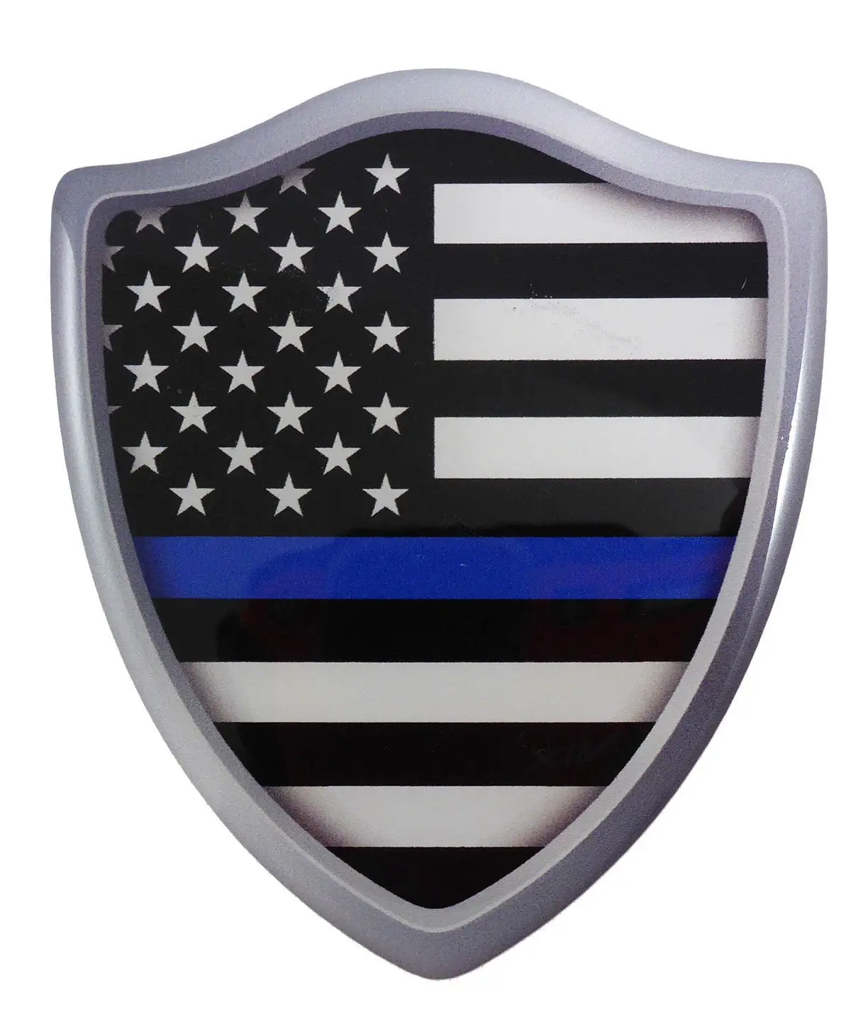 Usa Police Thin Blue Line Flag Shield Domed Decal 3D Look Emblem Car 2.6"X3" 1