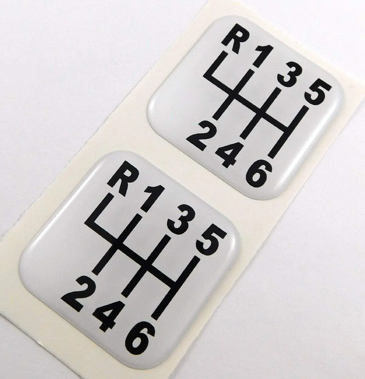 Shift Manual 6 Speed Square Domed Decal Car Bike Gel Stickers 1.5" 2Pc 1