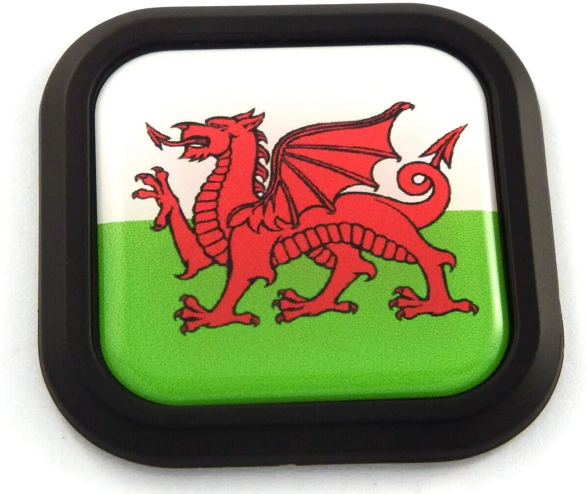 Wales Flag Square Black Rim Emblem Car 3D Decal Badge Hood Bumper Sticker 2" 1