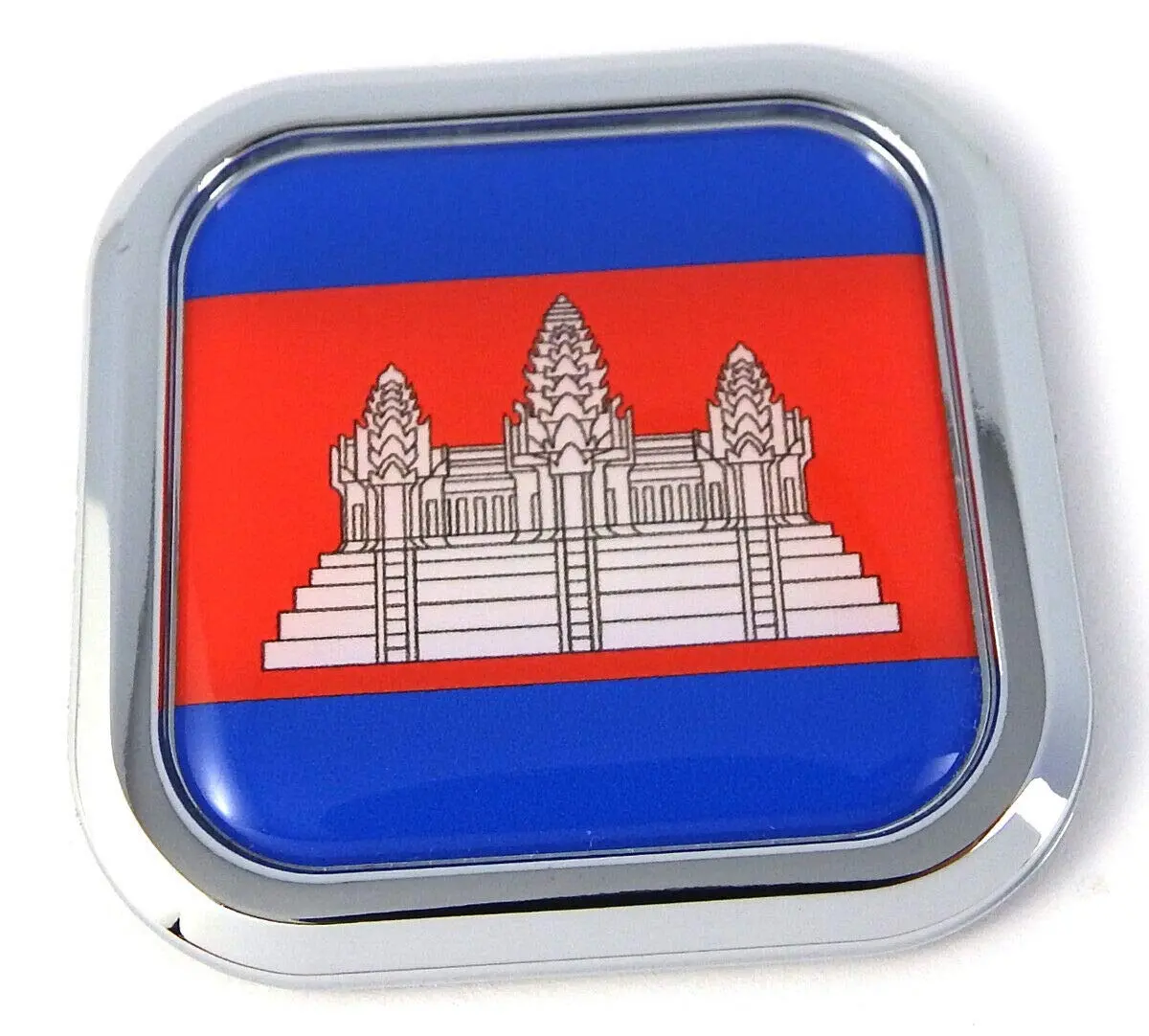 Cambodia Flag Square Chrome Rim Emblem Car 3D Decal Badge Hood Bumper Sticker 2" 1