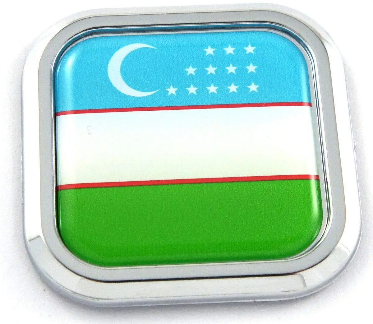 Uzbekistan Flag Square Chrome Rim Emblem Car 3D Decal Badge Bumper Sticker 2" 1