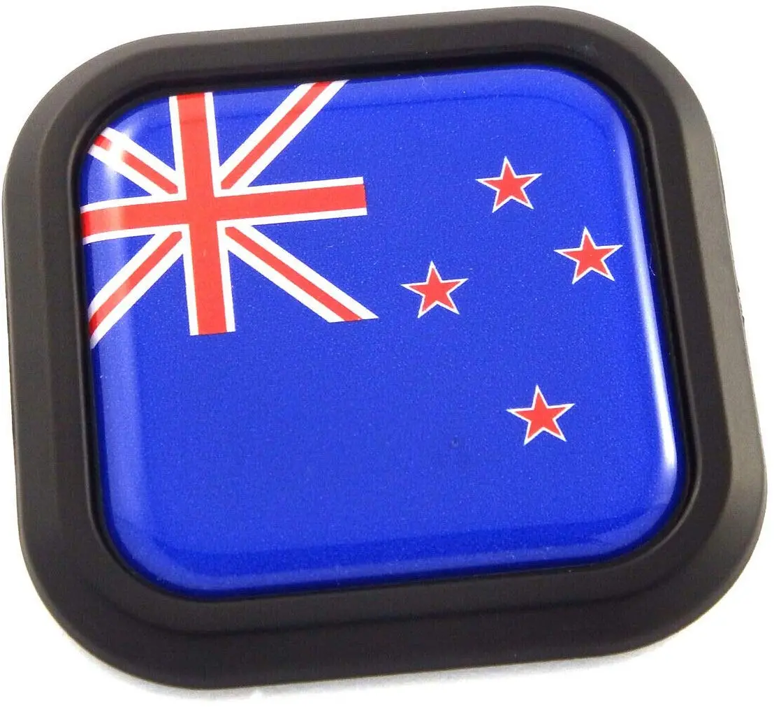 New Zealand Flag Square Black Rim Emblem Car 3D Decal Badge Bumper Sticker 2" 1