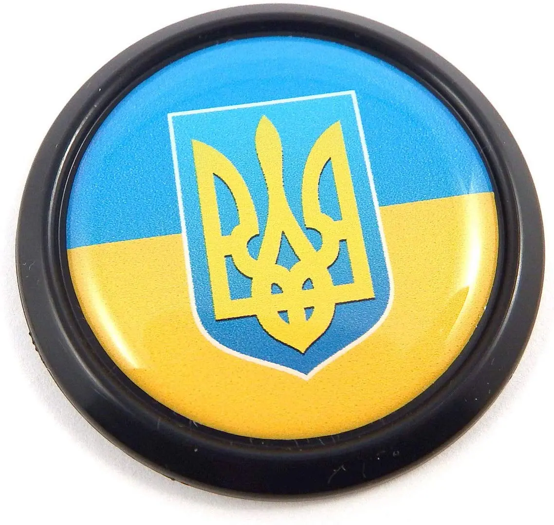 Ukraine Black Round Flag With Trident Car Decal Emblem Bumper 3D Sticker 1.85" 1