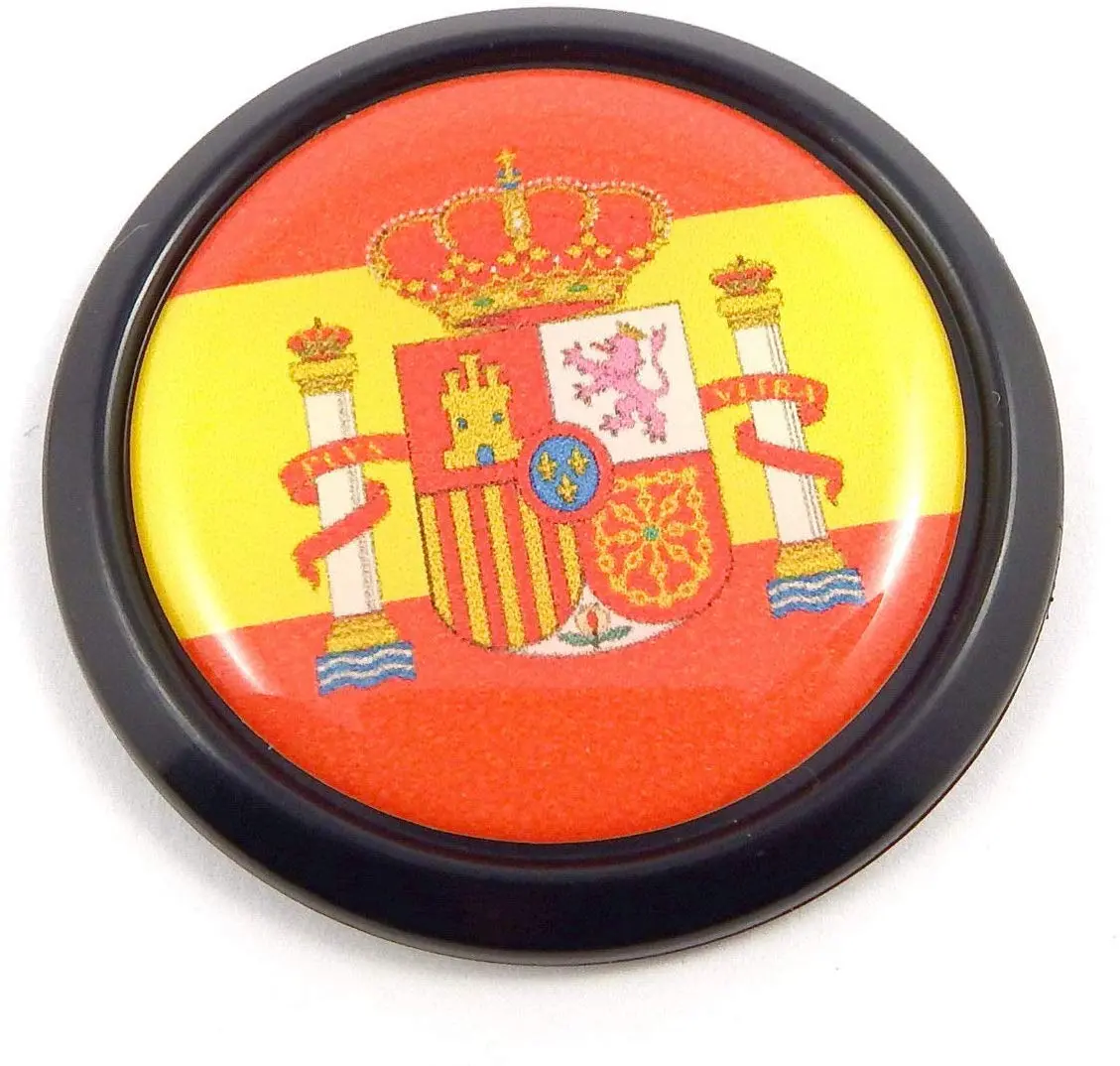 Spain Spanish Black Round Flag Car Decal Emblem Bumper 3D Sticker 1.85" 1