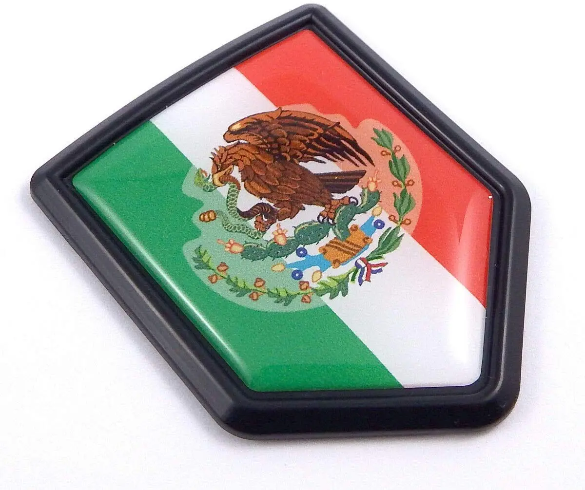 Mexico Mexican Flag Black Shield Car Bike Decal Crest Emblem 3D Sticker 1