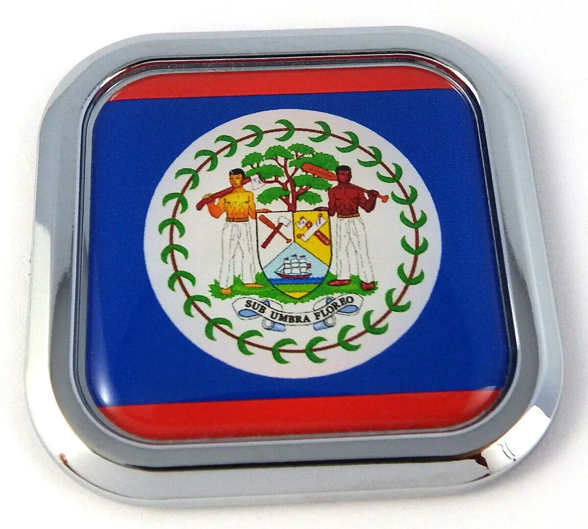 Belize Flag Square Chrome Rim Emblem Car 3D Decal Badge Bumper Hood Sticker 2" 1