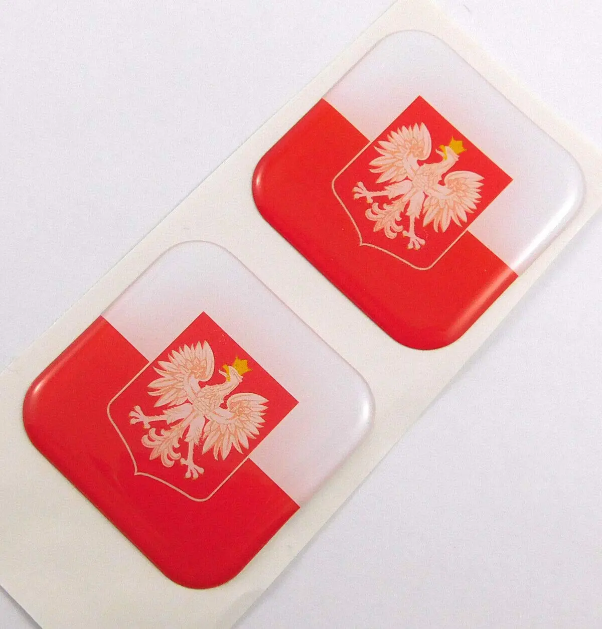 Poland Polska Polish Flag Square Domed Decal Car Bike Gel Stickers 1.5" 2Pc 1