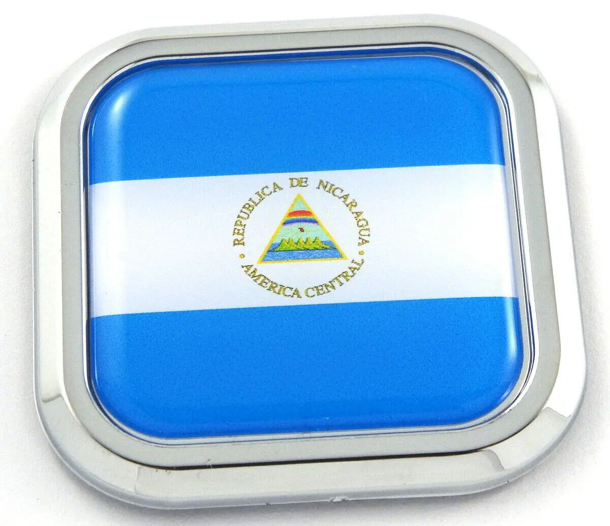 Nicaragua Flag Square Chrome Rim Emblem Car 3D Decal Badge Bumper Sticker 2" 1
