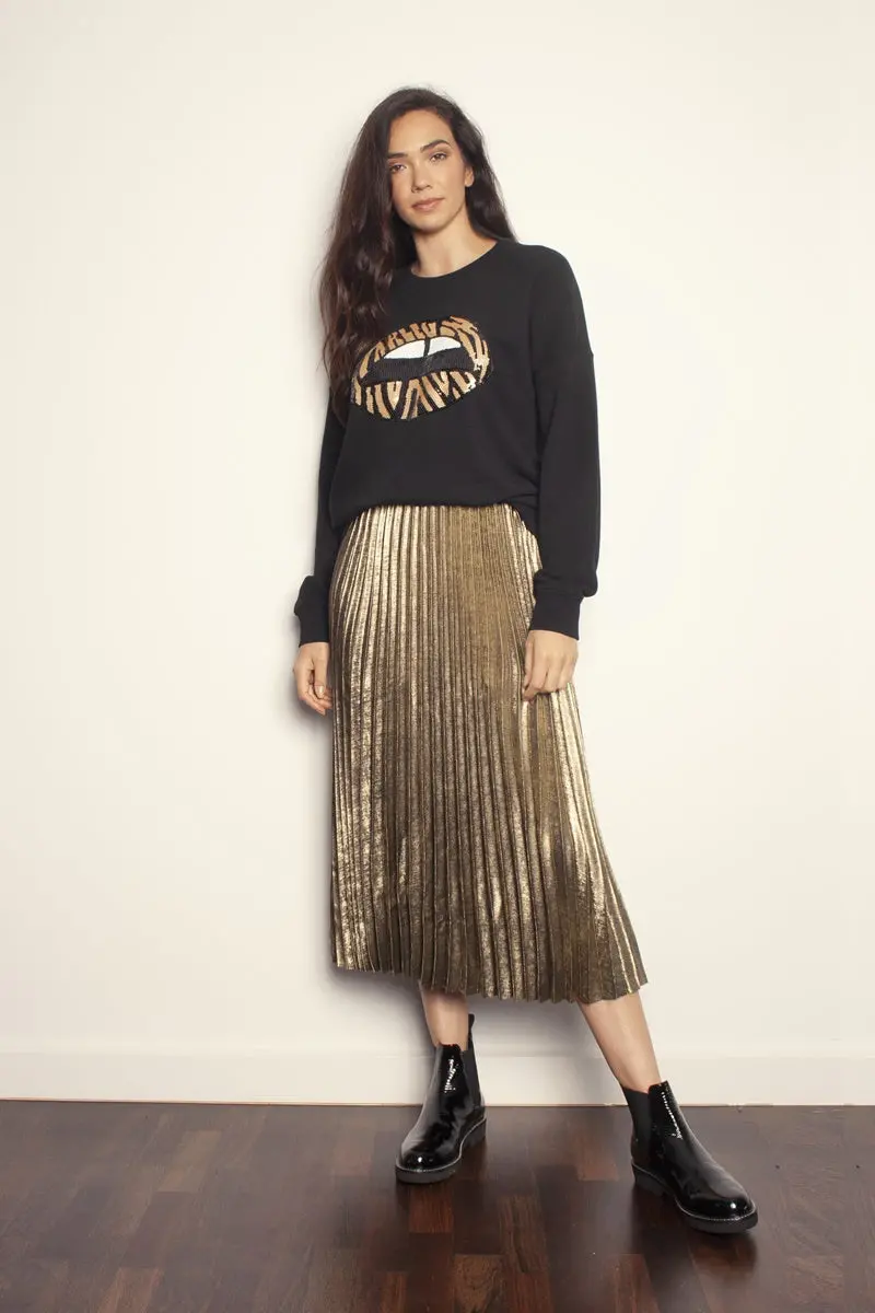 The Others - The Slouchy Sweat - Black With Zebra Sequin Lips 1