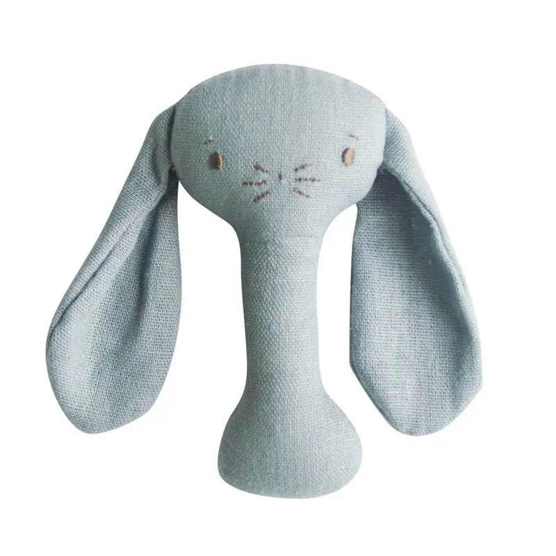 Alimrose - Bobby Bunny Stick Rattle - Grey Linen 1