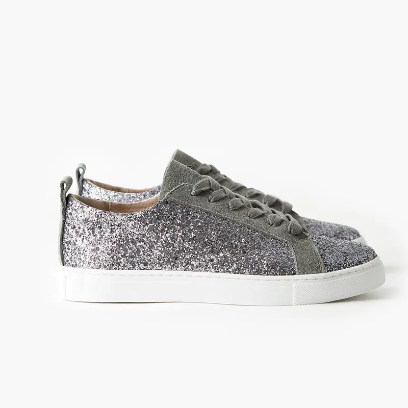 Walnut Melbourne - Harlow Leather Sneaker - Charcoal Glitter 1