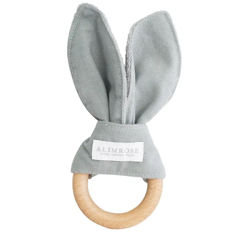 Alimrose - Bailey Bunny Teether - Grey Linen 1