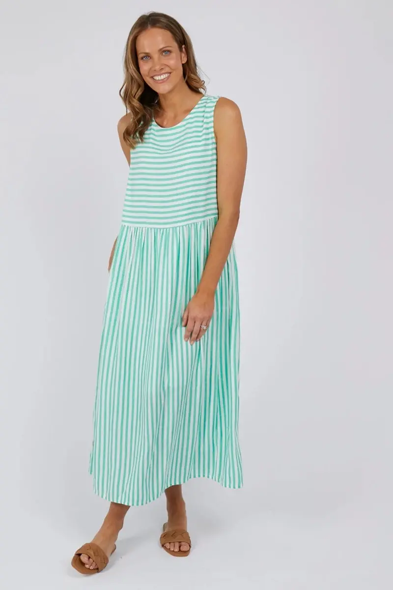 Elm - Aurora Stripe Midi Dress - Green/White 1