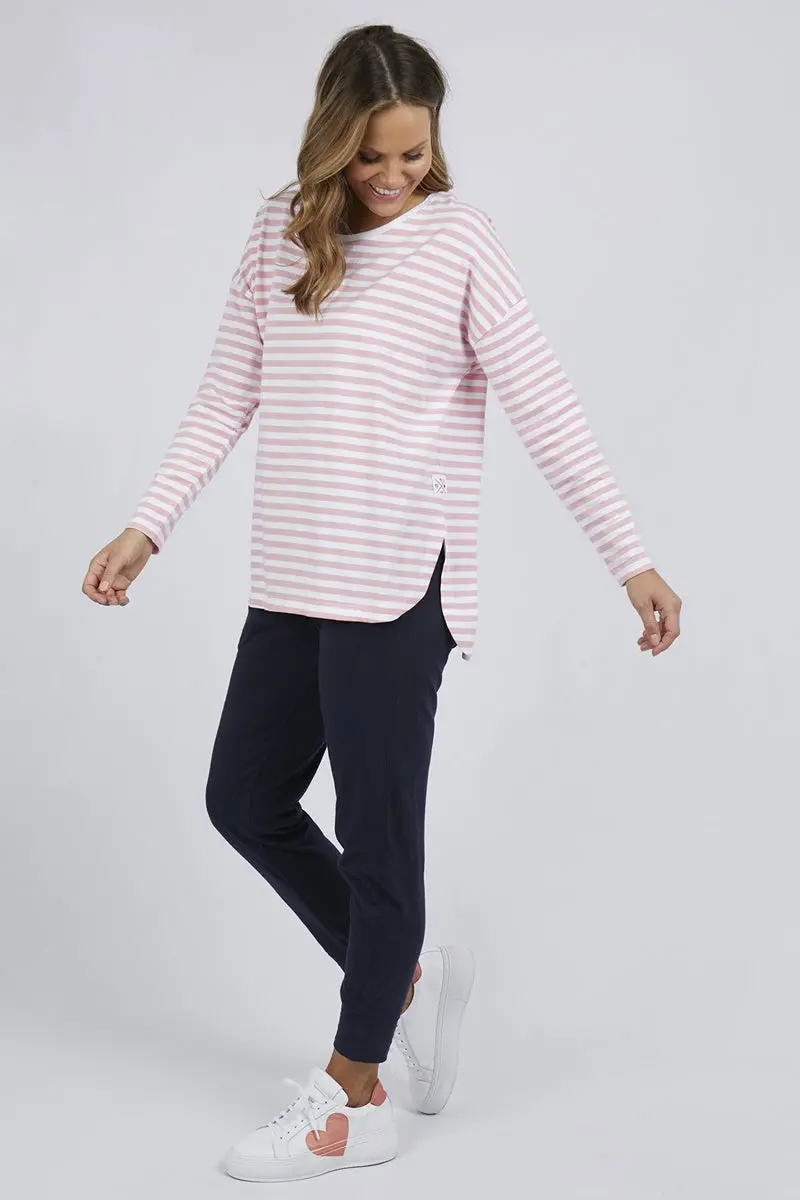 Elm - Fundamental - Lauren L/Sleeve Tee - Coral & White Stripe 1