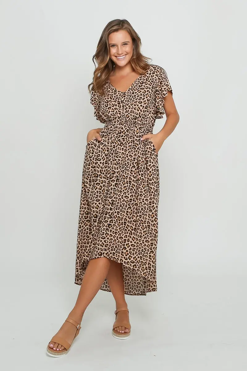 Leoni - Jemima Midi Dress - Beige Leopard 1