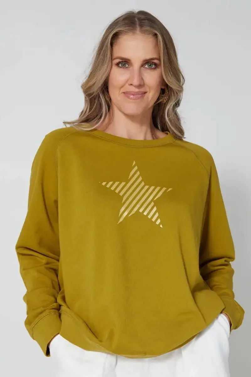 Stella + Gemma - Sweater - Olive Gold Stripe Star 1