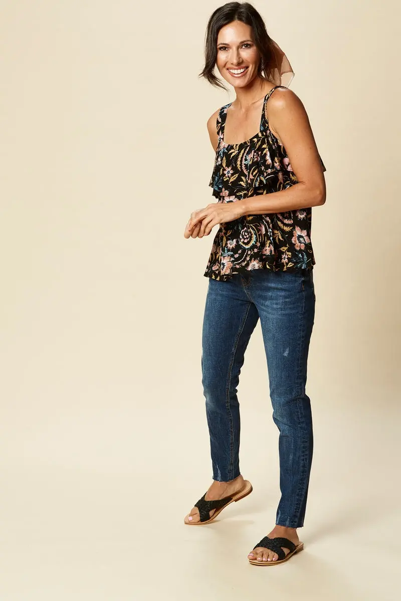 Eb & Ive - Zena Tank - Black Botanical 1