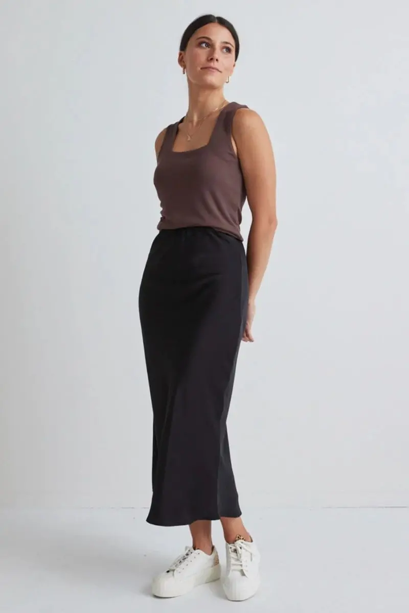 Ivy + Jack - Ivy Black Satin Midi Bias Skirt 1