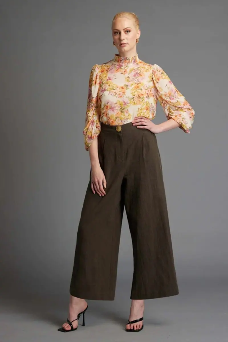 Fate + Becker - Last Dance Solid Wide Leg High Waisted Pant - Khaki 1