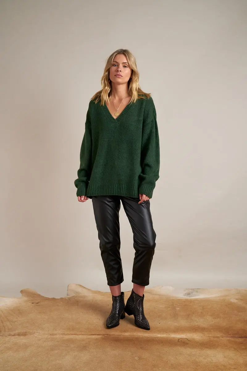 Gysette - Mara V Neck Jumper - Forest Green 1