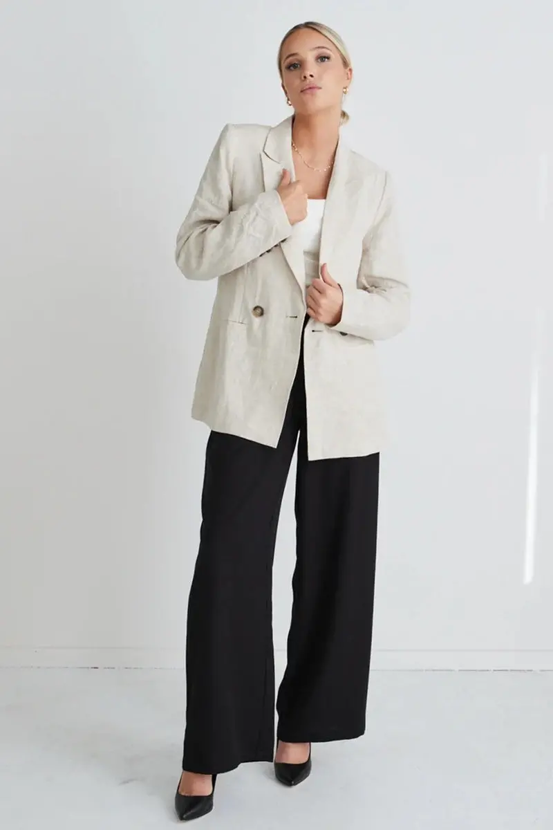 Re:Union - Atlas Natural Linen Double Breasted Blazer - Natural 1
