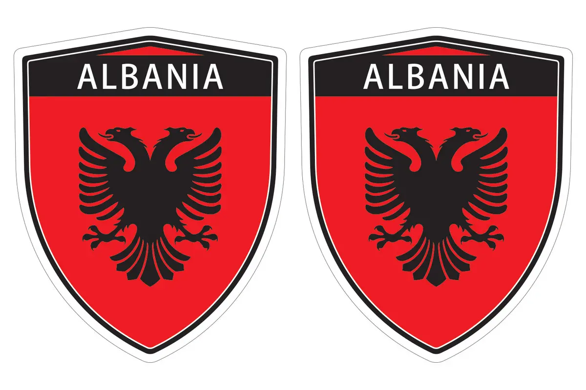Albania Flag Shield Shape Decal Car Bumper Sticker Set Of 2,  Sh002 1