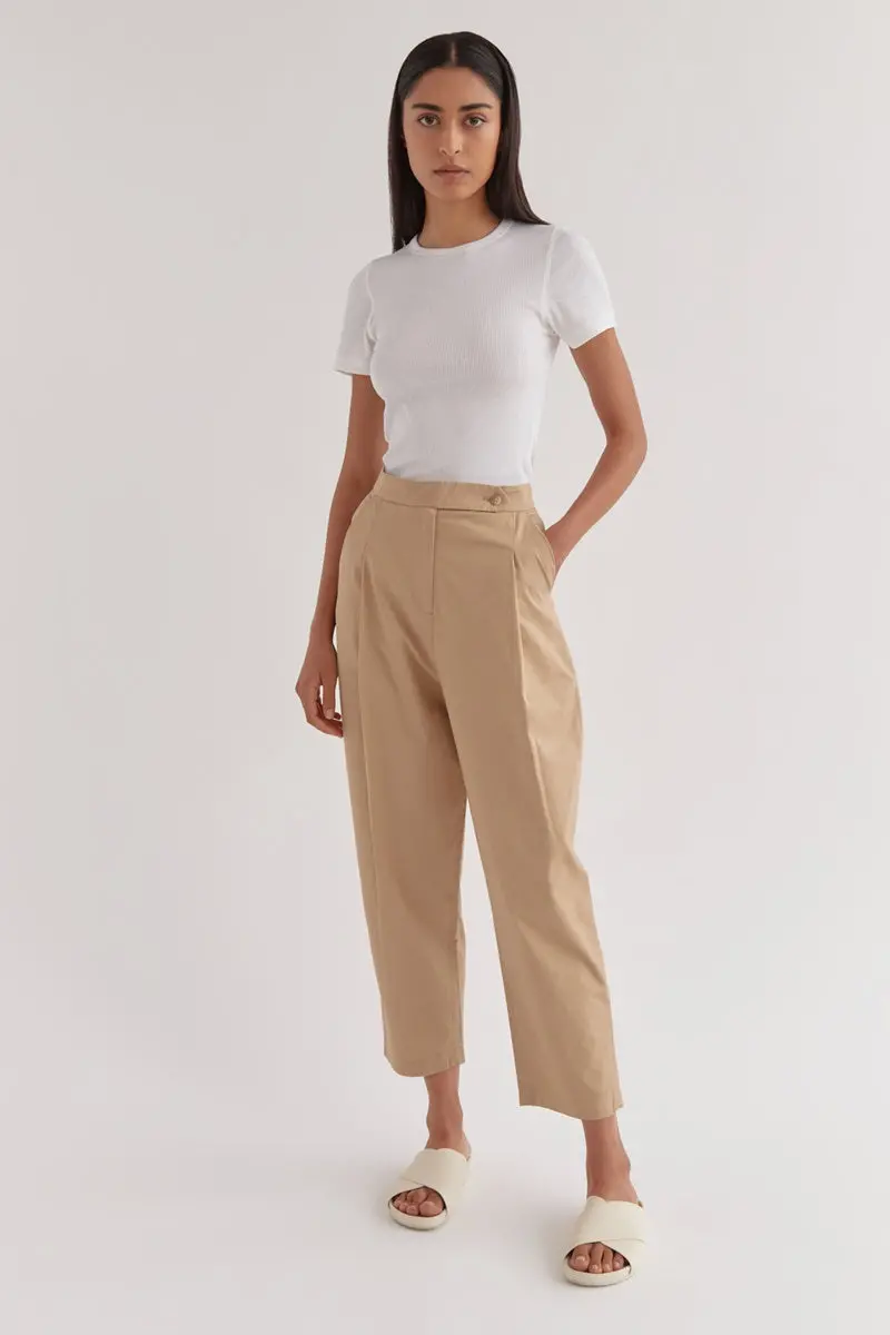 Assembly Label - Agnes Cotton Pleat Pant - Almond 1
