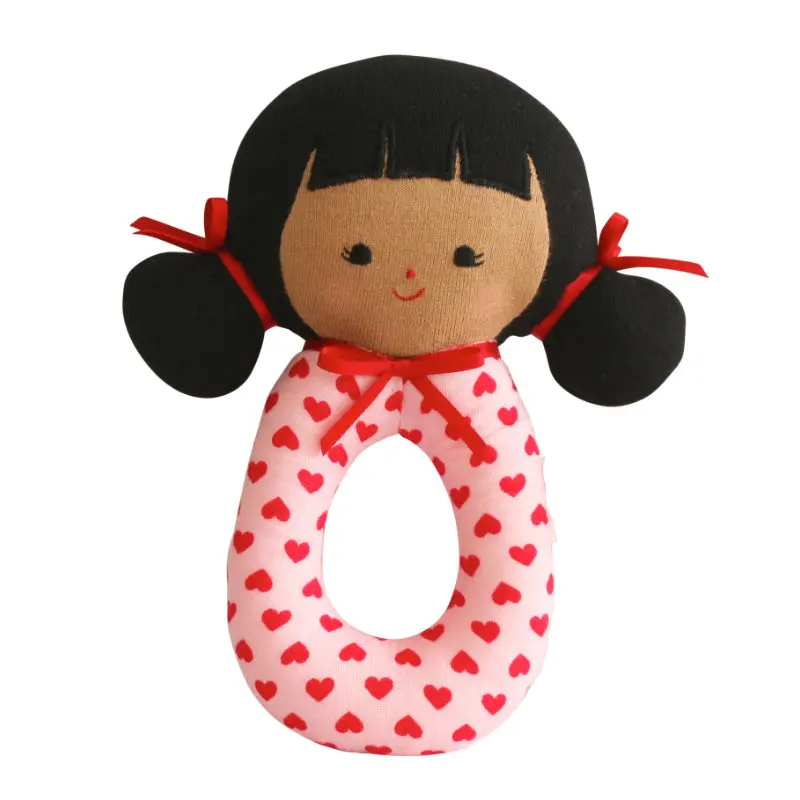 Alimrose - Audrey Grab Rattle - Pink Hearts 1