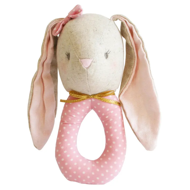 Alimrose - Linen Baby Pearl Grab Rattle - Blush 1