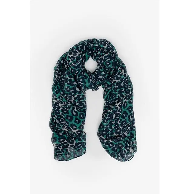 Antler - Leopard Print Scarf - Green & Navy 1