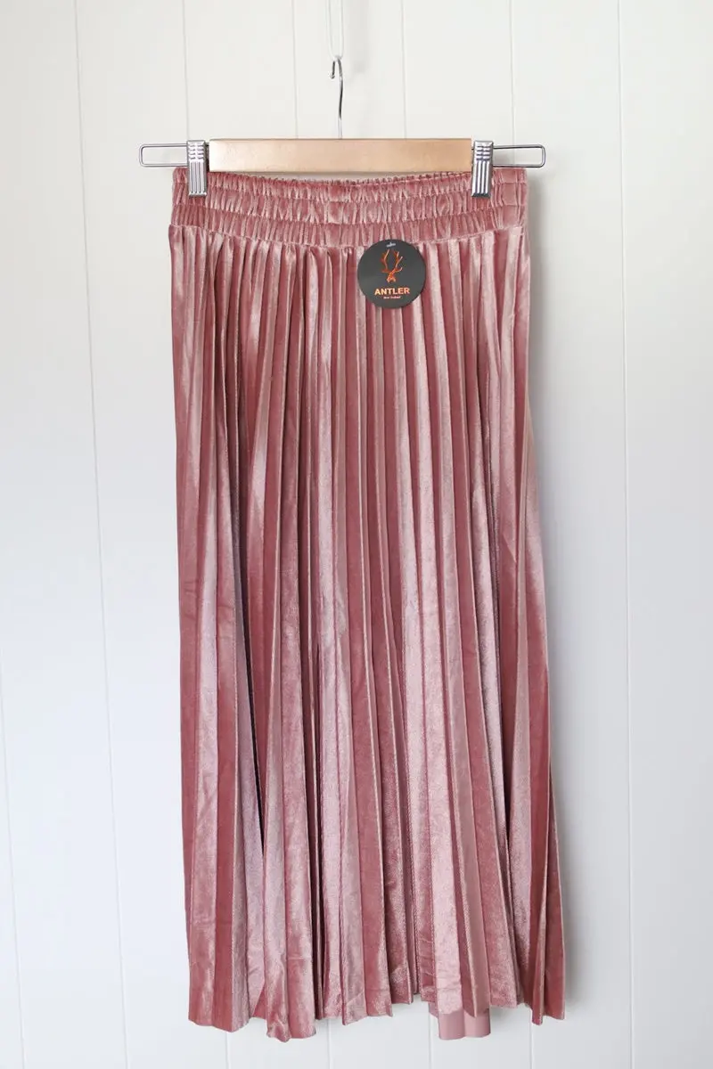 Antler - Velvet Pleated Skirt - Blush 1