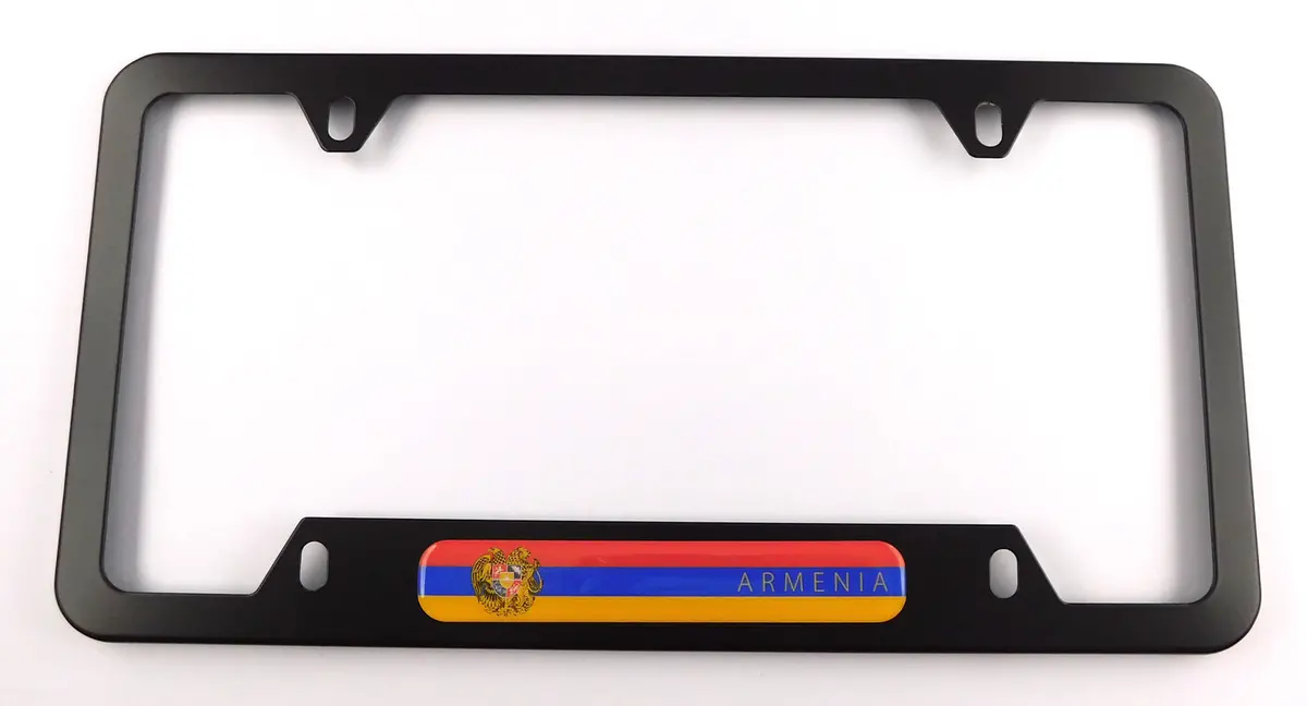 Armenia Flag Metal Black Aluminium Car License Plate Frame Holder 4 Hole Bottom Cutout 1