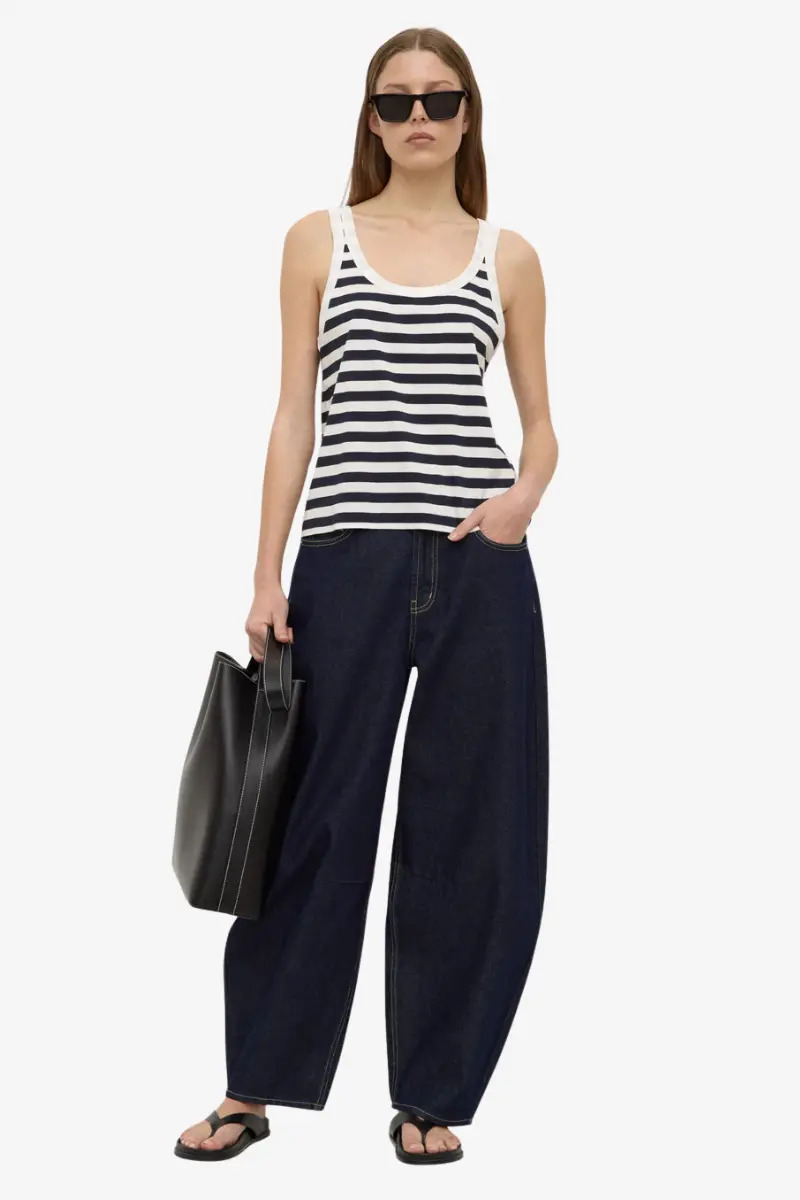 Assembly Label - Adria Stripe Jersey Tank - White / Navy 1