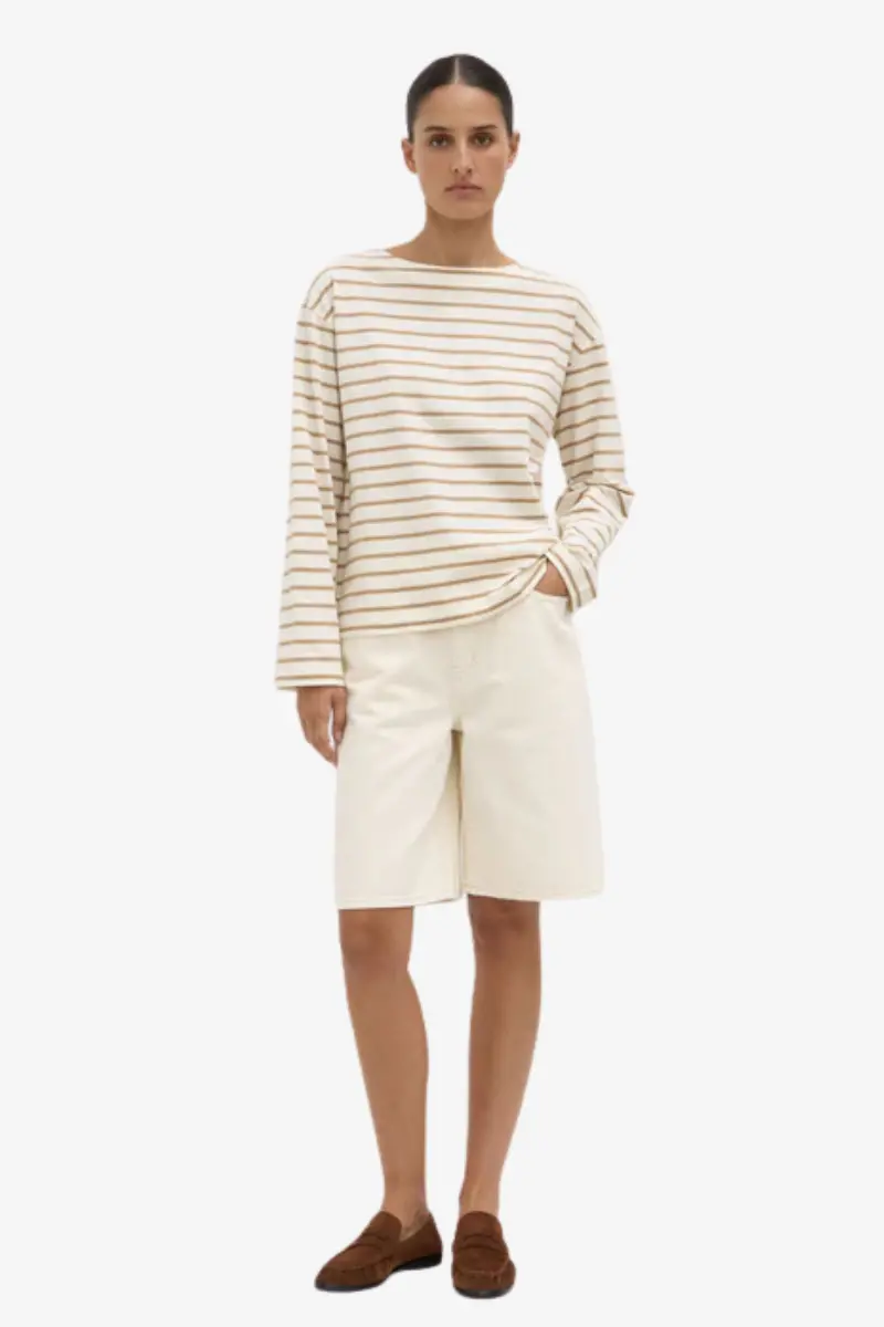 Assembly Label - Bonne Long  Sleeve Tee - White/Tan 1