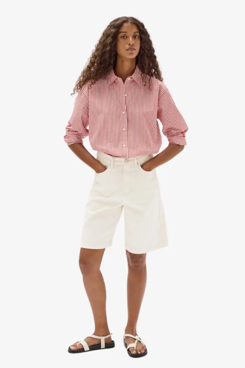 Assembly Label - Signature Poplin Shirt - Papaya / White Stripe 1