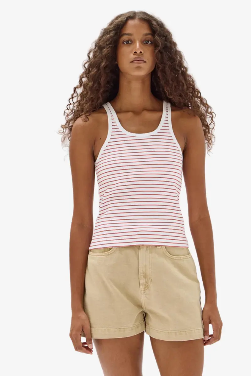 Assembly Label - Stripe Rib Tank - Papaya/White 1