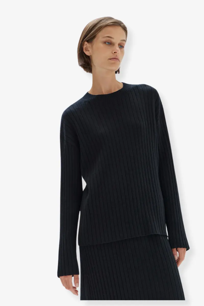 Assembly Label - Wool Cashmere Rib Long Sleeve Top - Black 1
